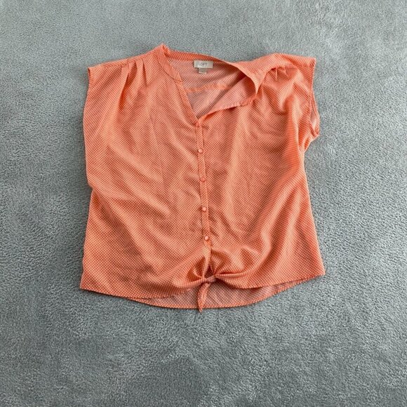Ann Taylor Loft Womens Sleeveless Button-Up Orange Polka Dot Blouse Size M 3642 - Picture 1 of 8